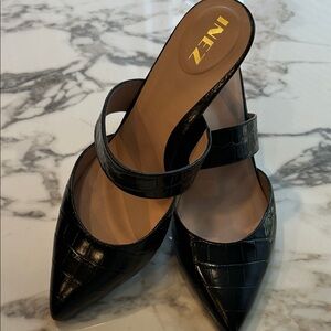 INEZ Black Croc-Embossed Women's Mules, 8.5